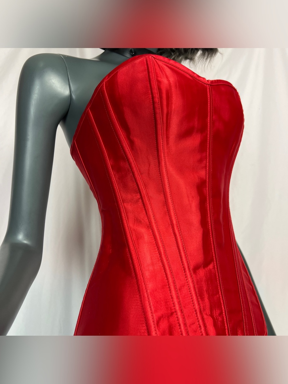 Red Satin Sweetheart Overbust Corset Top - Picture 4 of 7